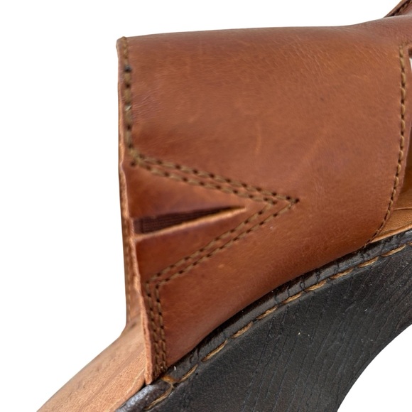 BORN Brown Leather Wedge Slide Sandals 10 - Picture 7 of 11